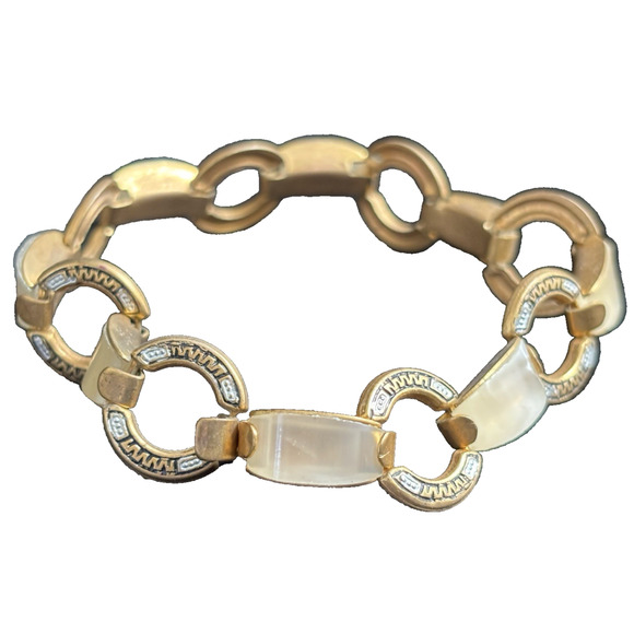 Vintage Spanish Faux Damascene Lucite Link Bracelet Gold Tone 8" Long - Picture 2 of 8